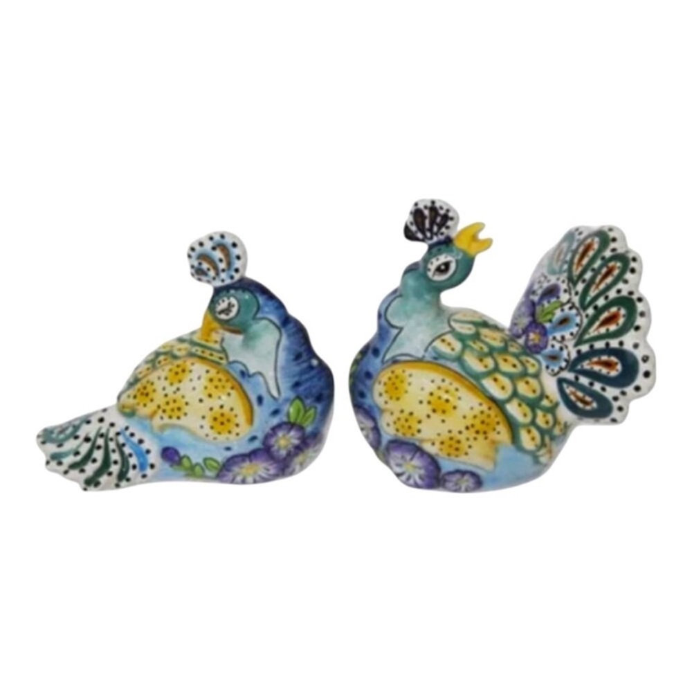 BLUE SKY CLAYWORKS BEAUTIFUL MULTI COLORED “PEACOCK” SALT & PEPPER SHAKERS NIB